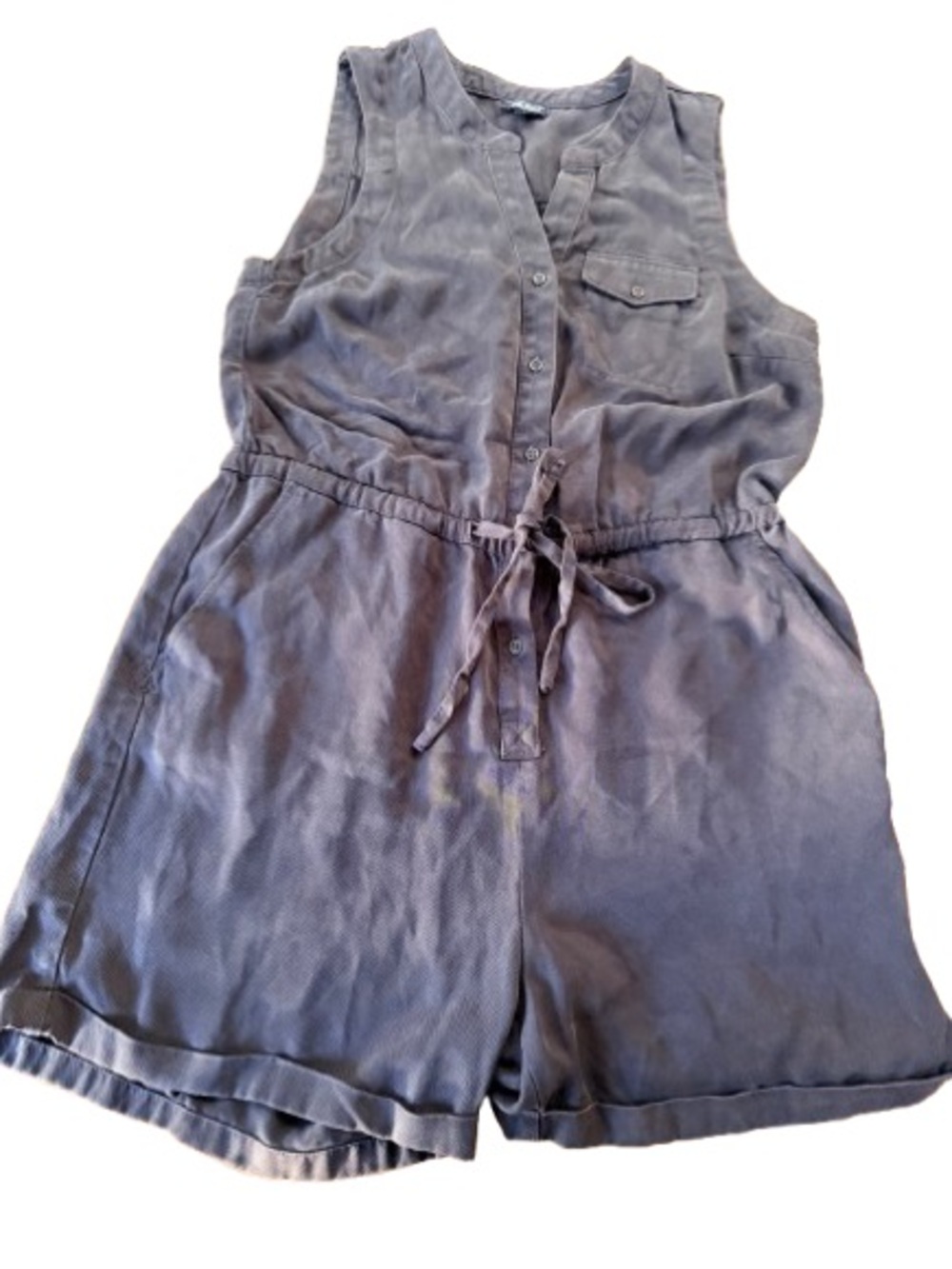 Lucky Brand Dark Brown Medium Sleeveless Romper Waist Tie Pockets